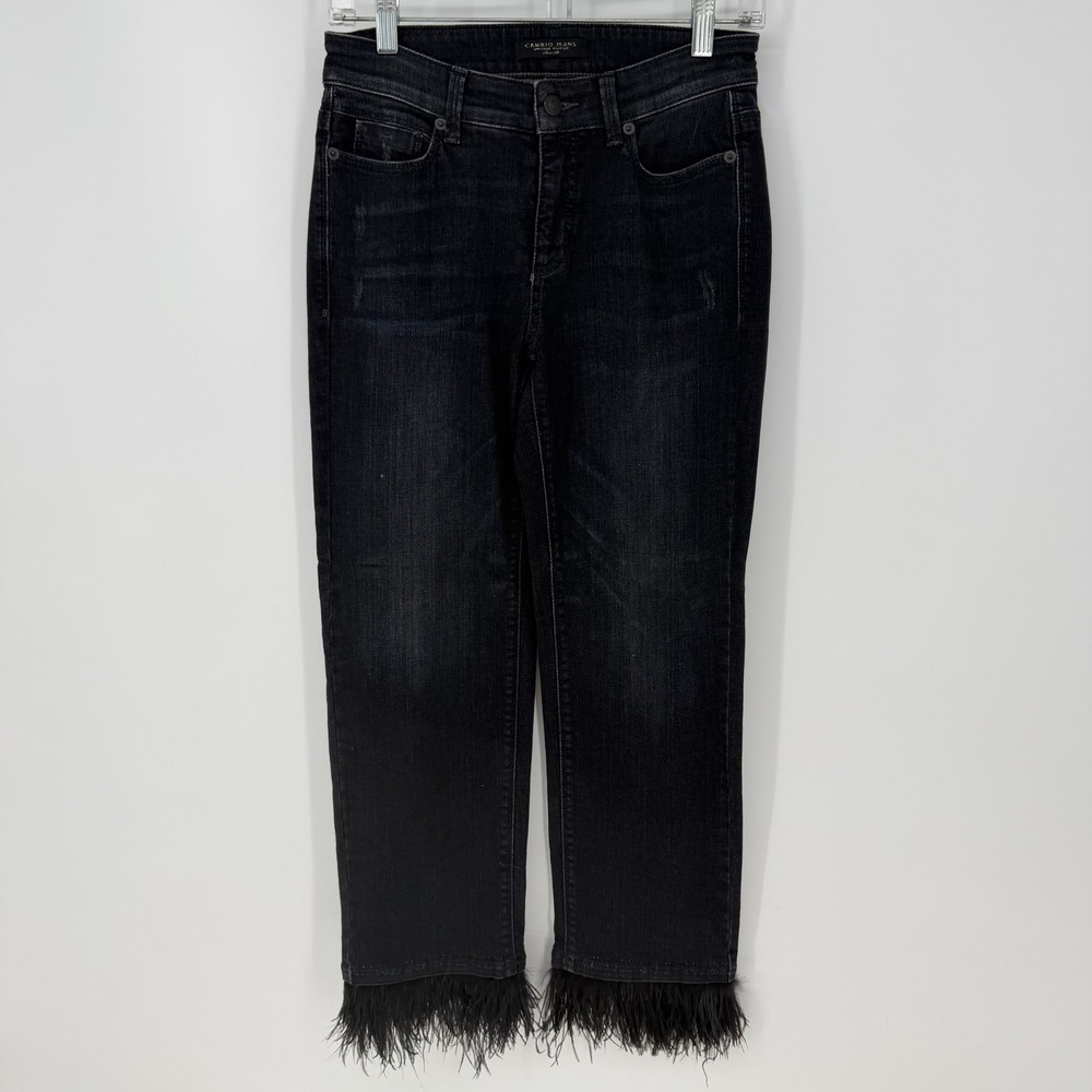 Cambio Jeans Women 28 Black Feather Frill Hem Straight Leg Vintage Edition Denim